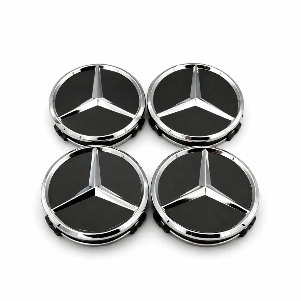 Mercedes Centrumkåpor Svart/Silver 4-Pack