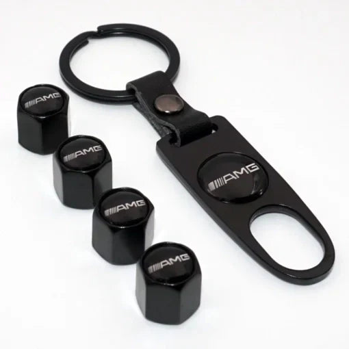 Mercedes AMG Ventilhattar Med Nyckelring 4-Pack Svart